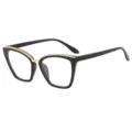 Stilvoller Katzenauge Blaulichtfilter Brillenrahmen mit goldenem Metall-Zierrand für Damen. - C1 Glänzend Schwarz Klare Gläser