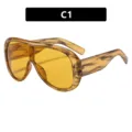 Modische Oversize-Sonnenbrille mit gelben Gläsern und Schildpatt-Gestell Modell C1 - C1-Gelb Gestreift Helltee