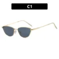Vintage goudkleurige metalen cat-eye zonnebril voor dames met donkere glazen, SKU-code C1 - Kleine Cat Eye Stijl (C1) / Gouden Frame Grijze Glazen (C1)