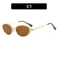 Lunettes de soleil ovales en métal doré avec verres marron, style rétro, SKU C1 - Monture Dorée Verres Thé Foncé