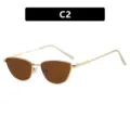 Retro cat-eye metalen zonnebril met een gouden montuur en bruine glazen model C2 - Kleine Cat Eye Stijl (C2) / Gouden Frame Donkere Thee Lens (C2)