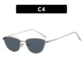 Retro minimalistische cat-eye metalen zonnebril met zilveren montuur en grijze glazen - Kleine Cat Eye Stijl (C4) / Zilveren Frame Donker Grijze Glazen (C4)