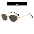Lunettes de soleil ovales vintage avec monture en métal doré et verres foncés C3 - Monture Dorée Verres Gris