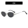 Lunettes de soleil ovales rétro en métal, monture argentée, verres gris foncé, style C4 - Monture Argent Verres Gris