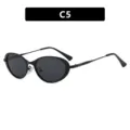 Lunettes de soleil ovales noires classiques avec monture fine en métal, style rétro - Monture Noire Verres Gris