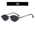 Small polygonal frame sunglasses in black metal for women, retro chic style - C6