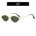 Modern polygonal small frame metal sunglasses with elegant gold frame and green lenses - C7