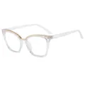 Klare Katzenaugen Brillenrahmen mit Goldbraue Vintage Blaulichtfilter Optikfassung - C8 - Transparentes Weiß mit weißen Gläsern