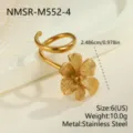 Detailed macro view of a vintage gold-plated stainless steel flower ring with textured petals - US Size 6 / 3D Flower Ring (NMSR-M552-4)