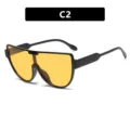 Occhiali da sole aviatore oversize alla moda con lenti gialle e montatura nera, C2 - Come mostrato / Montatura Nero Lucido Lente Arancione (C2)