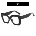 Elegante montura de gafas negra cuadrada de gran tamaño con lenti filtro de luz azul - Negro Brillante Lente Blanca (C1) / Negro Brillante