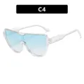 Occhiali da sole pilot oversize alla moda con lenti sfumate blu chiaro e montatura chiara - Come mostrato / Transparent Frame Gradient Blue Lens (C4)