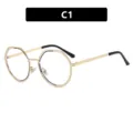 Anti-blue light round gold glasses with geometric frame design, model C1 SKU - C1-Gold Frame White Lens