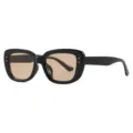 Minimalist square black eyeglass frame with silver rivets and fashion tan lenses - Shiny Black Light Tea Lens