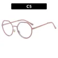 Stylish round rose gold anti-blue light glasses frame, elegant thin metal frame SKU C5 - C5-Coffee Pink Frame White Lens