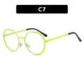 Vibrant lime green round anti-blue light glasses frame with black temple tips, variant C7 - C7-Yellow Frame White Lens