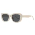 Stylish beige square-frame blue light blocking glasses with decorative rivet details - Ivory White Grey