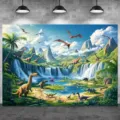 Dinosaur jungle photography backdrop for kids birthday party prehistoric landscape banner - Dinosaur Jungle (SBJ-001) / 95x75cm