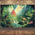 Dinosaur jungle photography backdrop for Jurassic themed kids party photography background - Dinosaur Jungle (SBJ-004) / 95x75cm
