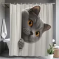 Cute grey British Shorthair cat printed shower curtain for modern bathroom decoration - Grey British Shorthair Cat (YL-001) / Single Shower Curtain 90x180cm
