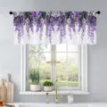 Pastoral style window valance with purple wisteria flower print for kitchen windows - 138x45cm / Purple Wisteria (CM-001)