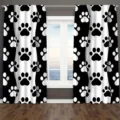 Black and white paw print curtains for pet-themed bedroom decor - 2 Panels (55x150cm) / Black White Paw Print (CL-001)