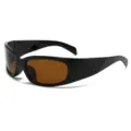 Trendy Y2K sporty sunglasses featuring a black frame and brown lenses for fashion - Bright Black Tea Lens