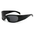Gafas de sol deportivas Y2K negras envolventes con lentes oscuras y diseño futurista - Negro Brillante Gris Completo
