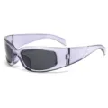 Sporty Y2K sunglasses featuring light purple transparent frames and dark lenses for cycling - Irregular Style (5280) / Purple Frame Grey Lens