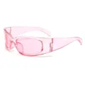 Trendy Y2K wrap-around sports sunglasses with pink translucent frame and lenses. - Light Pink Pink Lens