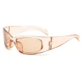 Y2K futuristic sports sunglasses in transparent peach for cycling and fashion. - Irregular Style (611) / Light Tea
