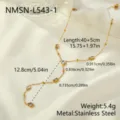 Detailed view of Y-shaped stainless steel necklace with dimensions and weight info - Y-Shaped Tassel Pendant Style (NMSN-L543-1) / 18K Gold / Gold