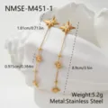 Detailed view of gold stainless steel eight-pointed star tassel earrings with dimensions - Earrings Only (Gold) (NMSE-M451-1) / 18K Gold