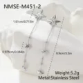 Detail view of silver stainless steel eight-pointed star tassel earrings with dimensions. - Earrings Only (Silver) (NMSE-M451-2) / 18K Gold