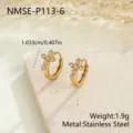 Detailed view of gold plated stainless steel cross hoop earrings with cubic zirconia stones - Cross Style (NMSE-P113-6) / 18K Gold