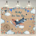Sfondo fotografico retro aereo con bandierine per feste di compleanno per bambini - 95x75cm
