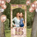 Roségoldener Sweet 16 Geburtstag Party Fotokabine Requisite Hintergrund mit Ballons - 90x180cm / Roségold-Stil