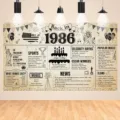 Bannière de fond d'anniversaire vintage 1986 avec faits historiques et culturels de l'époque - Style Année 1986 (SBJ-001) / 95x75cm