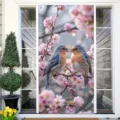 Levendige lente deurbanner met vogels en kersenbloesem voor feestelijke decoratie - 90x180cm / Twee Vogels en Kersenbloesems (ML-002)