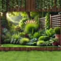 Lush green garden theme photography backdrop banner with plants and sunlight for party decoration - SBJ-001 / 95x75cm