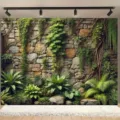 Realistic stone wall and lush greenery garden photography backdrop for garden parties - 95x75cm / SBJ-002