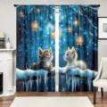 Tende stampate con gattini che guardano le stelle per l'arredamento della camera - 55x150cm (Coppia) / CL-002 (Gatto Tigrato Bianco Notte Stellata)
