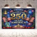 American 250th anniversary photography backdrop featuring flags and historic landmarks - Memorial Landmark Style (SBJ-002) / 95x75cm / Colorful