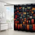 Abstrakter Duschvorhang mit Katzenkunst für das Badezimmer mit bunten Katzenmotiven - Einzelner Duschvorhang 90x180cm / Abstraktes Porträt (YL-002)
