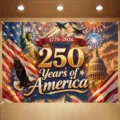 250th anniversary America photography backdrop with landmarks and fireworks for party decoration - 95x75cm