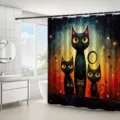 Abstrakter Katzenkunst Duschvorhang für moderne Badezimmerdekoration mit lebendigen Farben - Einzelner Duschvorhang 90x180cm / Schwarze Katze Gelbe Augen (YL-003)
