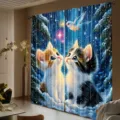 Tende carine con gattini che guardano le stelle per l'arredamento di camera e soggiorno - 55x150cm (Coppia) / CL-003 (Gatto Arancio Bianco Notte Di Neve)