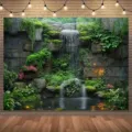 Waterfall and greenery photography backdrop for nature themed party wall decoration - 95x75cm / SBJ-003