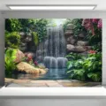 Lush tropical waterfall photography backdrop with green plants for party decoration studio - 95x75cm / SBJ-004
