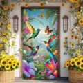 Kleurrijke deurhoes met kolibrie en bloemen voor lentefeestjes en de woningingang - 90x180cm / Tropische Kolibrie en Bloemen (ML-003)